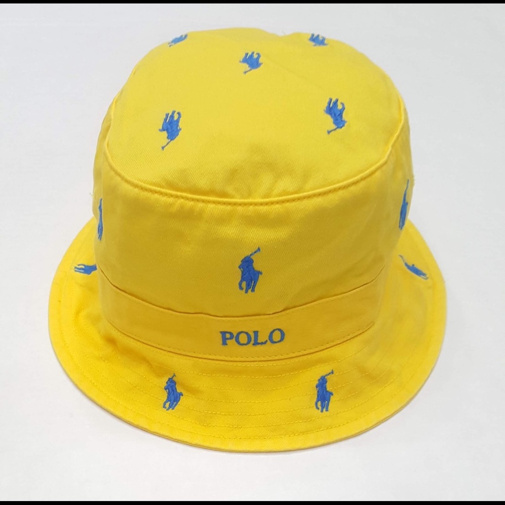 Polo Ralph Lauren Yellow With Royal Blue Allover Embroidered Pony Bucket Hat